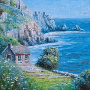 Original Seascape Oil Painting: Rocky Coast Miniature Art 6x6 in
