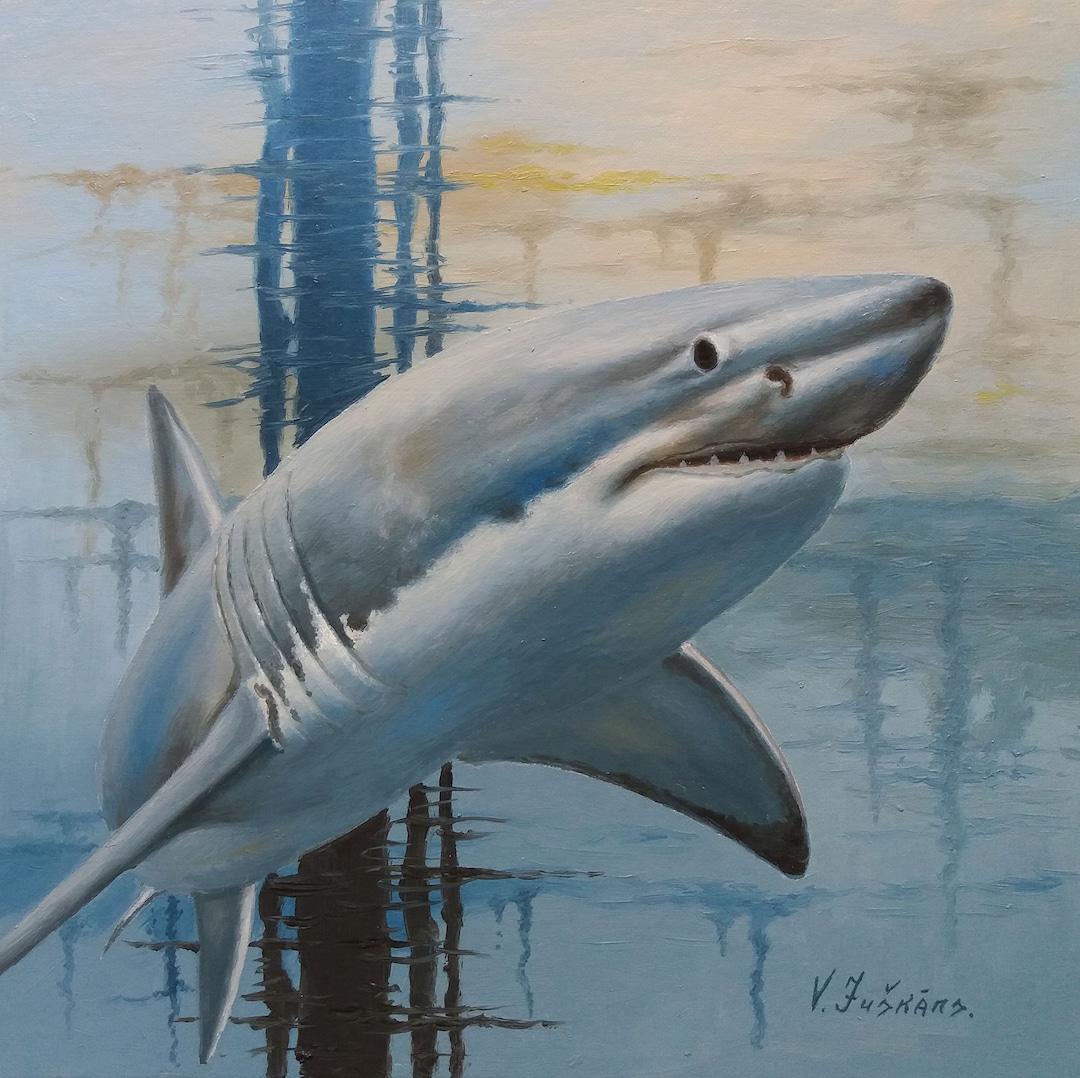 Abstract Shark Oil Painting Large Original Shark Great White Shark ...