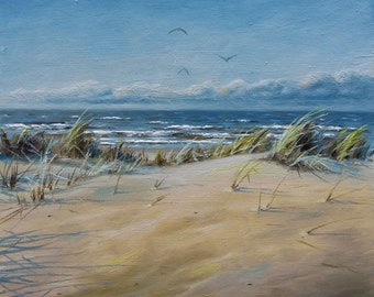 Original Seascape Oil Painting Sea Beach with Dunes Coastal Landscape Sea Waves Coast Wall Art Ocean Wall Decor 8 by 8 inches