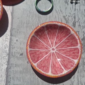 Handmade Pink Grapefruit Trinket Dish, Mini Ring Holder