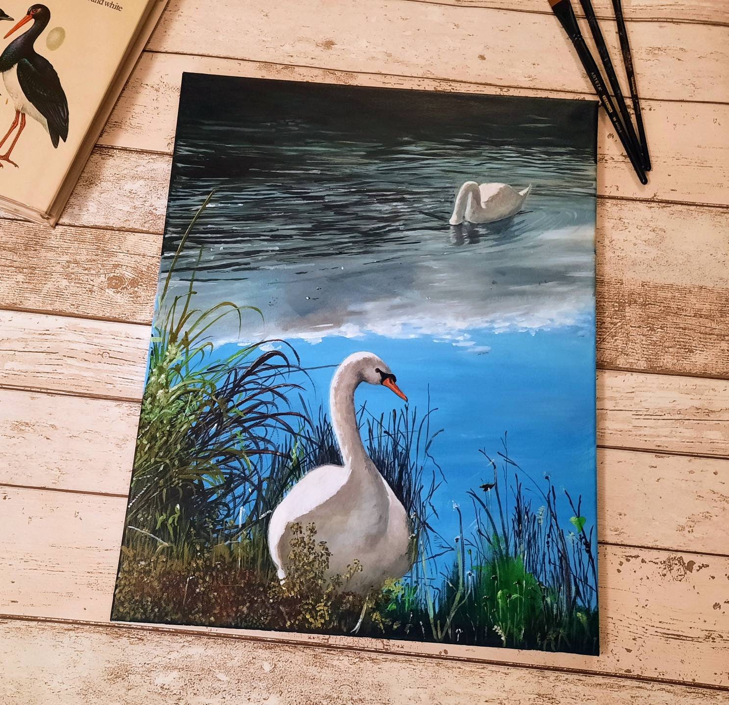 Swan Painting Lake Painting Large Canvas Bird Painting 