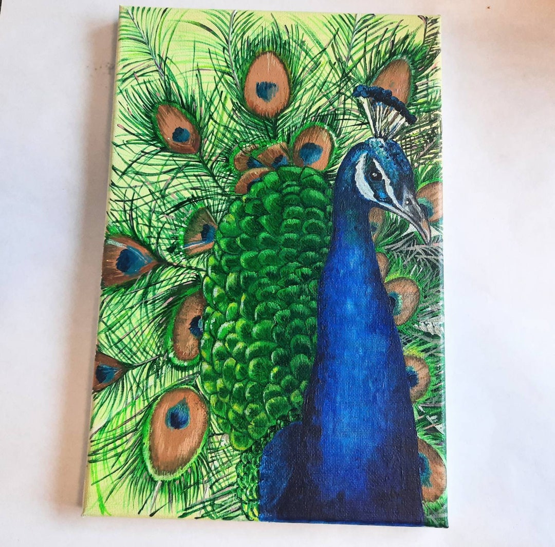 Peacock Acrylic Painting on Canvas: Original Bird Wall Art