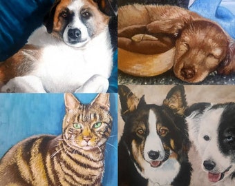 Pet portraits from your photos, Original pet painting, Custom portrait, Dog and Cat acrylic wall art, Pet memorial