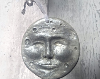 Handmade Silver Moon Wall Plaque: Celestial Hanging Ornament