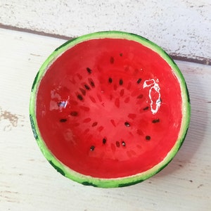 Trinket dish watermelon, Cute MINI trinket dish, Fruit themed trinket dish, Half watermelon bowl, Cute fruit jewellery dish, Gifts under 20 image 1