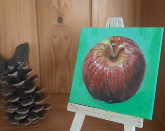 Apple miniature painting, Apple miniature canvas and easel, Fruit decor, Apple decor, Kitchen gift, House warming, Teachers gift, Apple gift