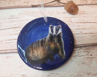 Badger gift, Hanging decoration, Handpainted badger lover gift, Woodland Badger art, Nature gift,