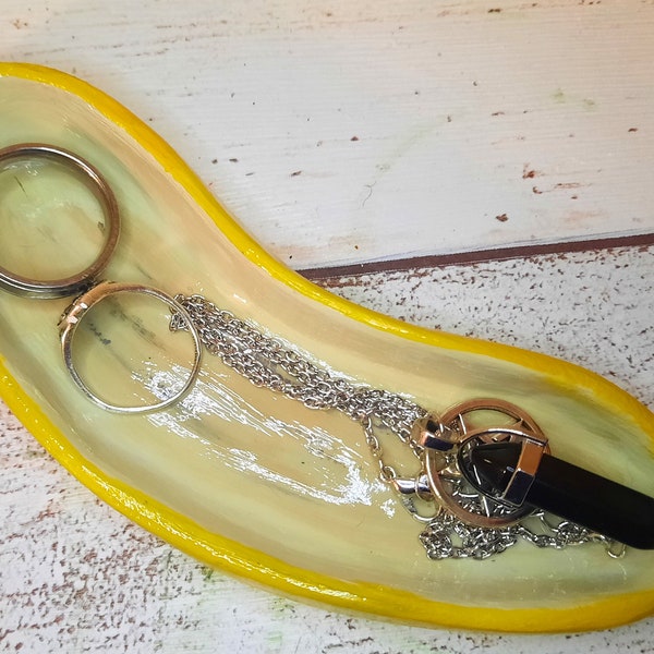 Trinket dish, Fruit themed trinket dish, Banana half bowl, Jewellery bowl