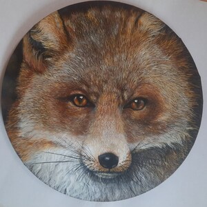 Fox Portrait Painting: Original Acrylic Animal Art on Round Canvas