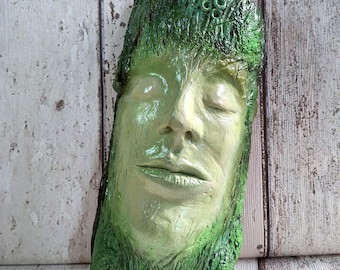 Green Man Wall Plaque: Handmade Tree Spirit Sculpture