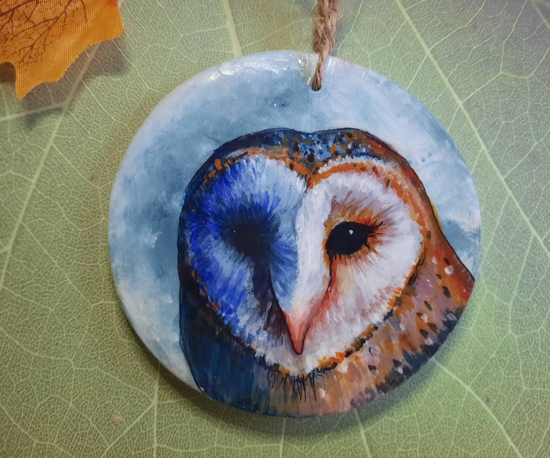 Owl Hanging Decoration Barn Owl Art Owl Gift Owl and Moon Etsy