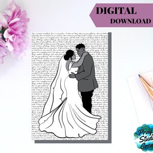 Printable Jehovah's Witness Wedding/Engagement Card| Instant Download|5x7 Blank|A7| 1 Corinthians 13:4-8 Love is...Never Fails Bride & Groom