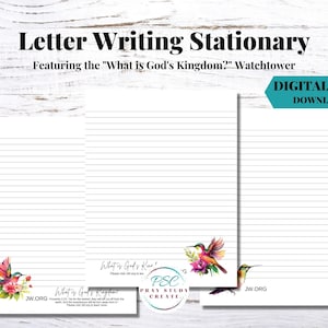 Papel imprimible para escribir cartas de los Testigos de Jehová, 15 págs. Papelería JW para pioneros, Cartas de campaña de suministros del Ministerio JW para el Reino de Dios