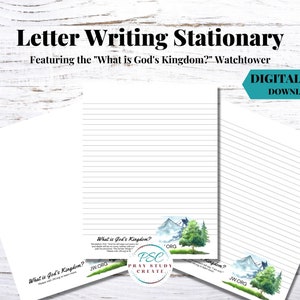 Papel imprimible para escribir cartas de los testigos de Jehová (15 páginas). Papelería para pioneros, suministros del ministerio para cartas de la campaña del Reino de Dios.