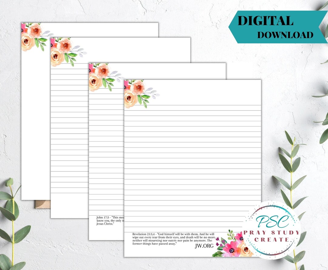 Printable Jehovah's Witness Letter Writing Paper Lined, Jw Printable