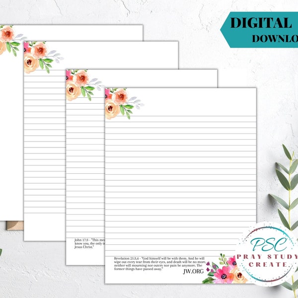 Printable Jehovah's Witness Letter Writing Paper Lined, Jw Printable Stationery for Pioneers, Preaching, Field Service, JW Ministry Supplies