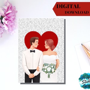 Printable Jehovah's Witness Wedding/Engagement Card| Instant Download|5x7 Blank|A7| 1 Corinthians 13:4-8 Love is...Never Fails Bride & Groom