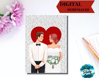 Tarjeta de boda/compromiso de los testigos de Jehová imprimible/ Descarga instantánea/5x7 en blanco/A7/ 1 Corintios 13:4-8 El amor es... Nunca falla a la novia y al novio