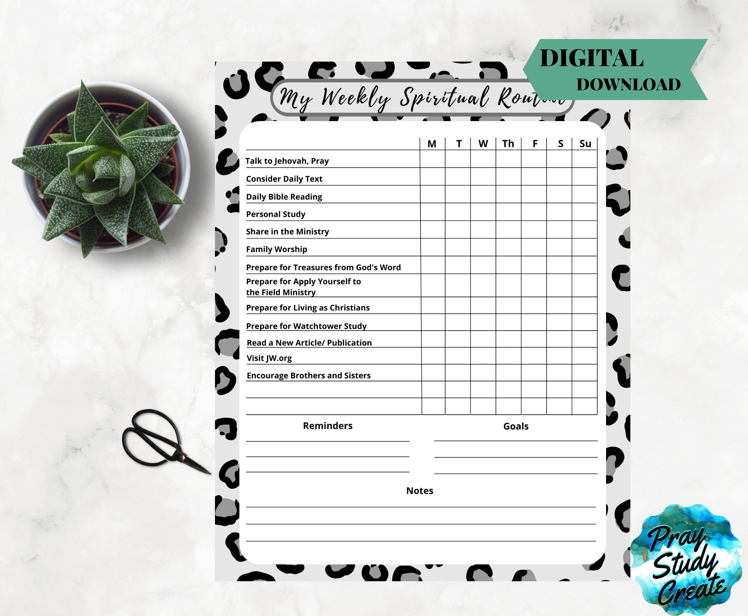 Printable Jehovah's Witness Spiritual Routine Tracker JW Instant ...