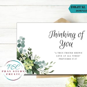 Druckbare Grußkarte mit Zeugen JW Thinking of You | Sofort Download | 5 x 7 Blank Inside A7| Sprüche 17:17| Ermutigungskarte für die Zeugenaussage