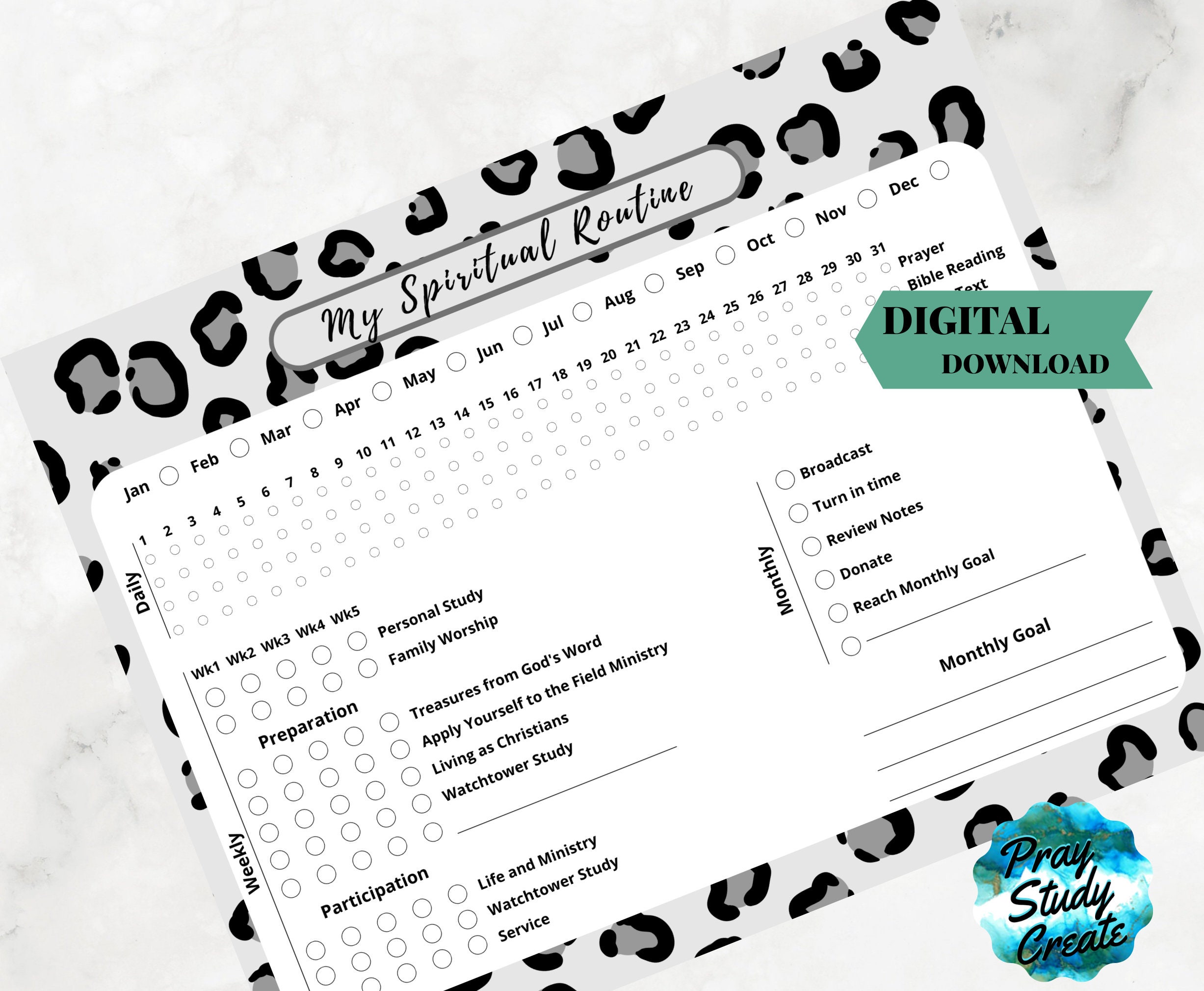 Printable Jehovah's Witness Spiritual Routine Tracker JW Instant ...