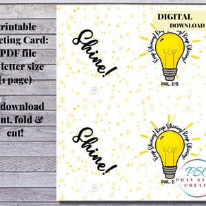 Druckbare Geschenkkarte für Zeugen Gottes | JW Geschenkkarte Download | 4,25X5,5 Rohling| "Keep Shining" Glühbirne JW Grußkarte, Jw Pioneer