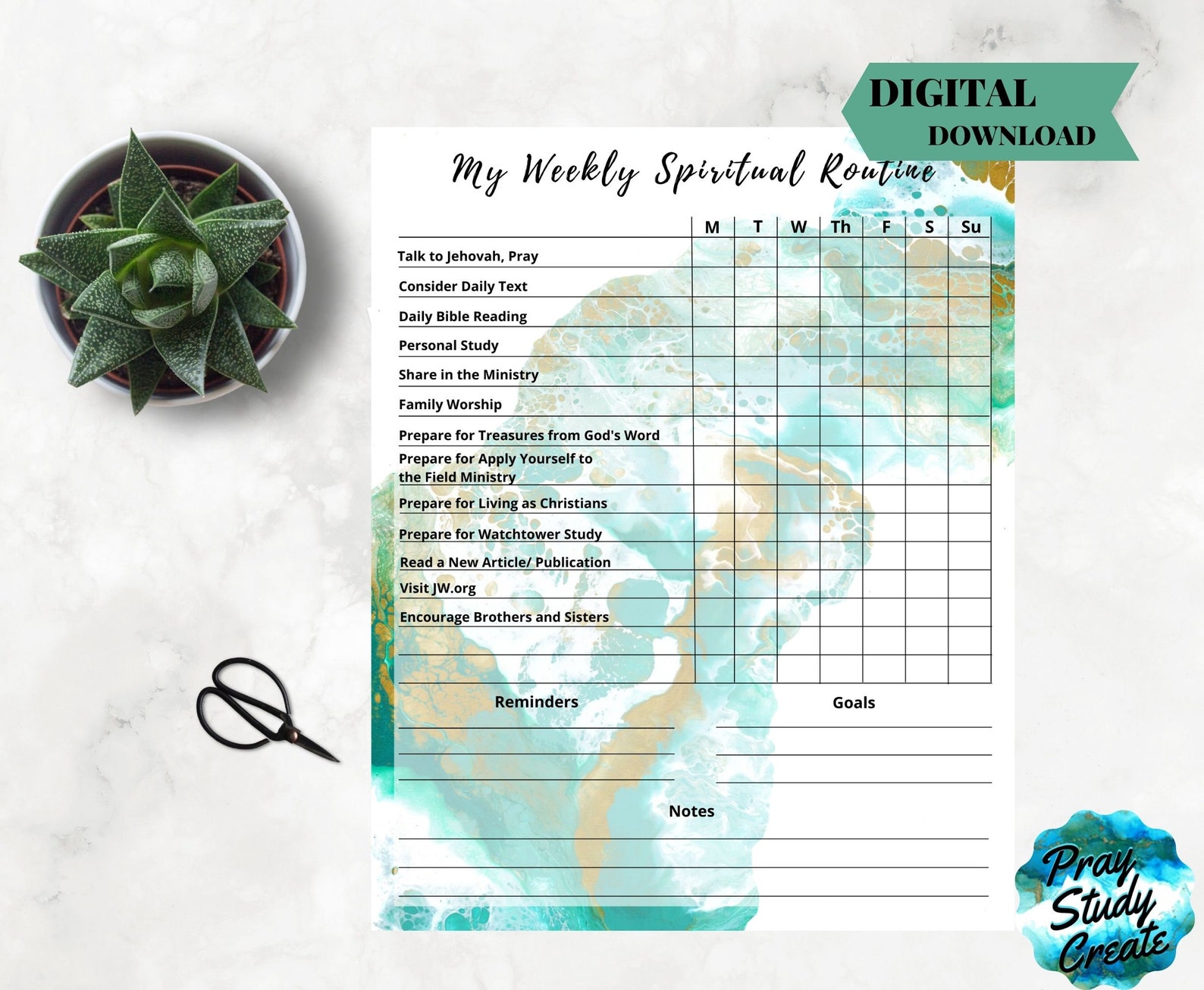 Printable Jehovah's Witness Spiritual Routine Tracker JW Instant ...