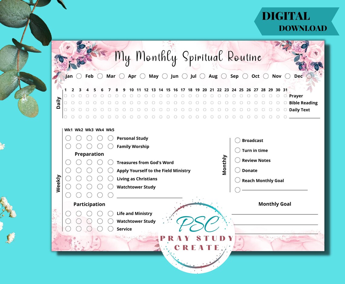 Printable Jehovah's Witness Spiritual Routine Tracker JW Instant ...