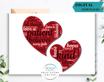 Printable Jehovah's Witness Wedding, Engagement Card| Instant Download|5x7 Blank|1 Corinthians 13:4-8 Love is...Never Fails, Showing Love