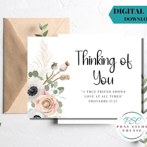Druckbare Grußkarte mit Zeugen JW Thinking of You | Sofort Download | 5 x 7 Blank Inside A7| Sprüche 17:17| Ermutigungskarte für die Zeugenaussage