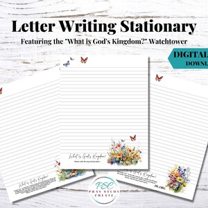 Papel imprimible para escribir cartas de los Testigos de Jehová, 15 págs. Papelería JW para pioneros, Cartas de campaña de suministros del Ministerio JW para el Reino de Dios