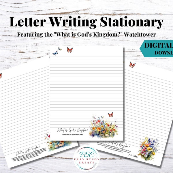 Printable Jehovah's Witness Letter Writing Paper-15 pgs. JW Stationery for Pioneers, JW Ministry Supplies for God's Kingdom Campaign Letters