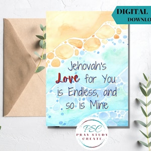 Tarjeta de felicitación JW de los testigos de Jehová imprimible / Descarga instantánea / 5x7 en blanco dentro de A7 / Tarjeta de aliento JW / Enviar pensamientos amorosos por tarjeta JW