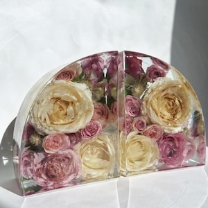 Floral Preservation Resin Bookends/Floral bookends/Dried flowers/Wedding preservation/Memorial work/Bespoke