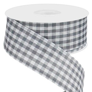 1.5&quot; Grey & White Gingham Check Wired Ribbon (10 Yards), Country Wired Ribbon, Buffalo Plaid, Everyday, RG0104810