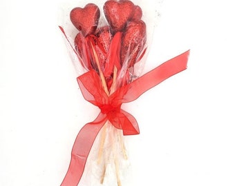 Valentine's Day Glitter Red Heart Pick Bouquet, Heart Picks, Heart Bouquet, Valentines Picks