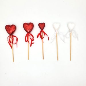 Valentine&#39;s Day Glitter Red & White Heart Picks,  Heart Picks, Heart Bouquet, Valentines Picks