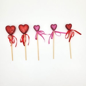 Valentine&#39;s Day Glitter Red & Pink Heart Pick Bouquet, Heart Picks, Heart Bouquet, Valentines Picks