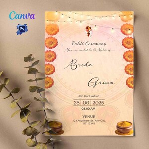 de mariage Haldi modifiable | de cérémonie Haldi | Imprimable | Bricolage | Carte de mariage | Cartes de mariage indiennes | Carte personnalisable