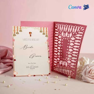 Carte de mariage de réception modifiable | Carte de cérémonie de mariage | Imprimable | Bricolage | Carte de mariage | Cartes de mariage indiennes | personnalisable | RSVP