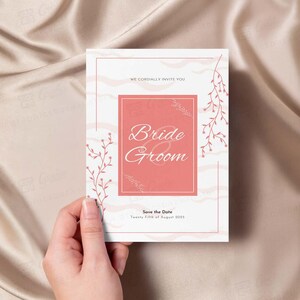 Christliche Hochzeit Kartenvorlage - Pastell Rosa Minimal Theme Heiratskarte Canva und Photoshop