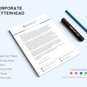 Plantilla de membrete editable en Photoshop, imprimible en PDF, membrete comercial, membrete corporativo, membrete moderno, membrete personalizado