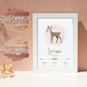 Geburtsposter "Reh" personalisiert Kinderzimmer Bild