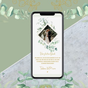 Cartes de remerciement eCard - Eucalyptus - Cartes numériques pour cartes de remerciement de mariage - Envoyer via WhatsApp