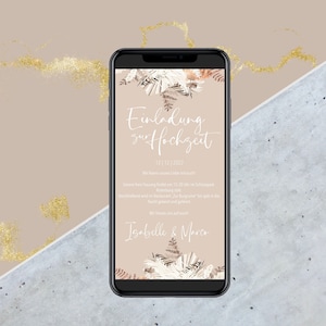 eCard Hochzeitseinladung - Beige Boho - Digitale Karten für die Einladung zur Hochzeit - Versenden per WhatsApp