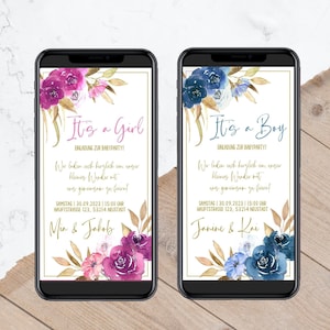 Invito It's a boy / It's a girl - rose - cartoline digitali per l'invito al baby party - invia tramite WhatsApp