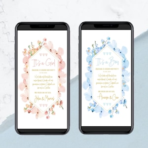 Invito It's a boy / It's a girl - Orchidea - Cartoline digitali per l'invito al baby party - Invia tramite WhatsApp