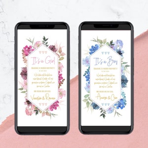 C'est un garçon / C'est une fille Invitation - Fleurs sauvages - Cartes numériques pour invitation de douche de bébé - Envoyer via WhatsApp