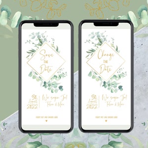 eCard Save the Date /Change the Date - Eucalyptus - Digital cards for your wedding - Send via WhatsApp