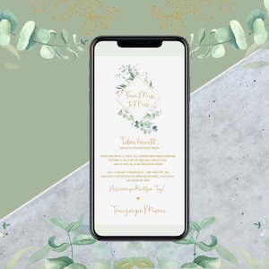 eCard JGA Invitation - Eucalyptus - Cartes numériques pour invitations à des enterrements de vie de garçon/filles - envoyer via WhatsApp